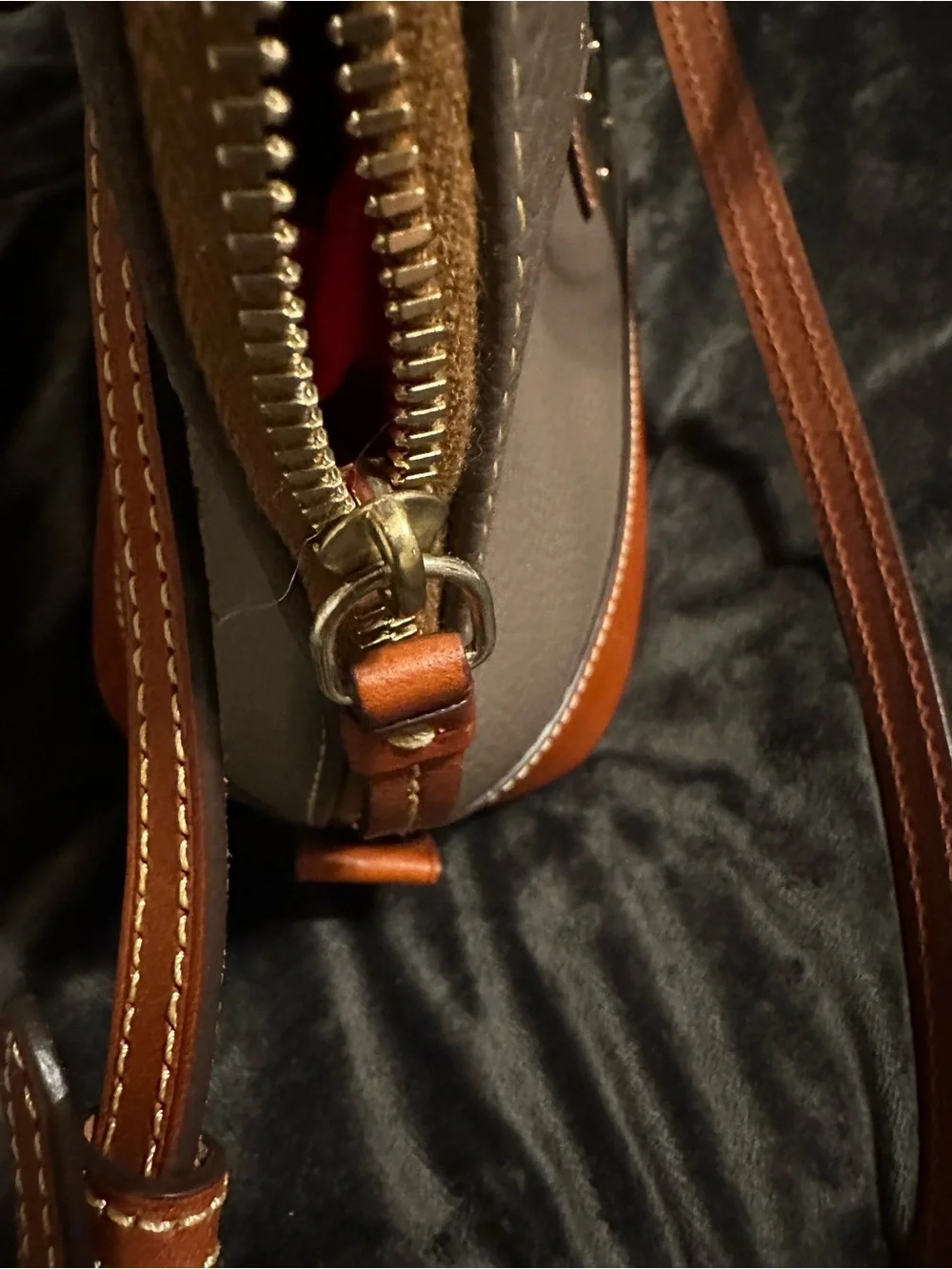 Dooney & Bourke Elephant Pebble Leather Satchel with Brown Trim